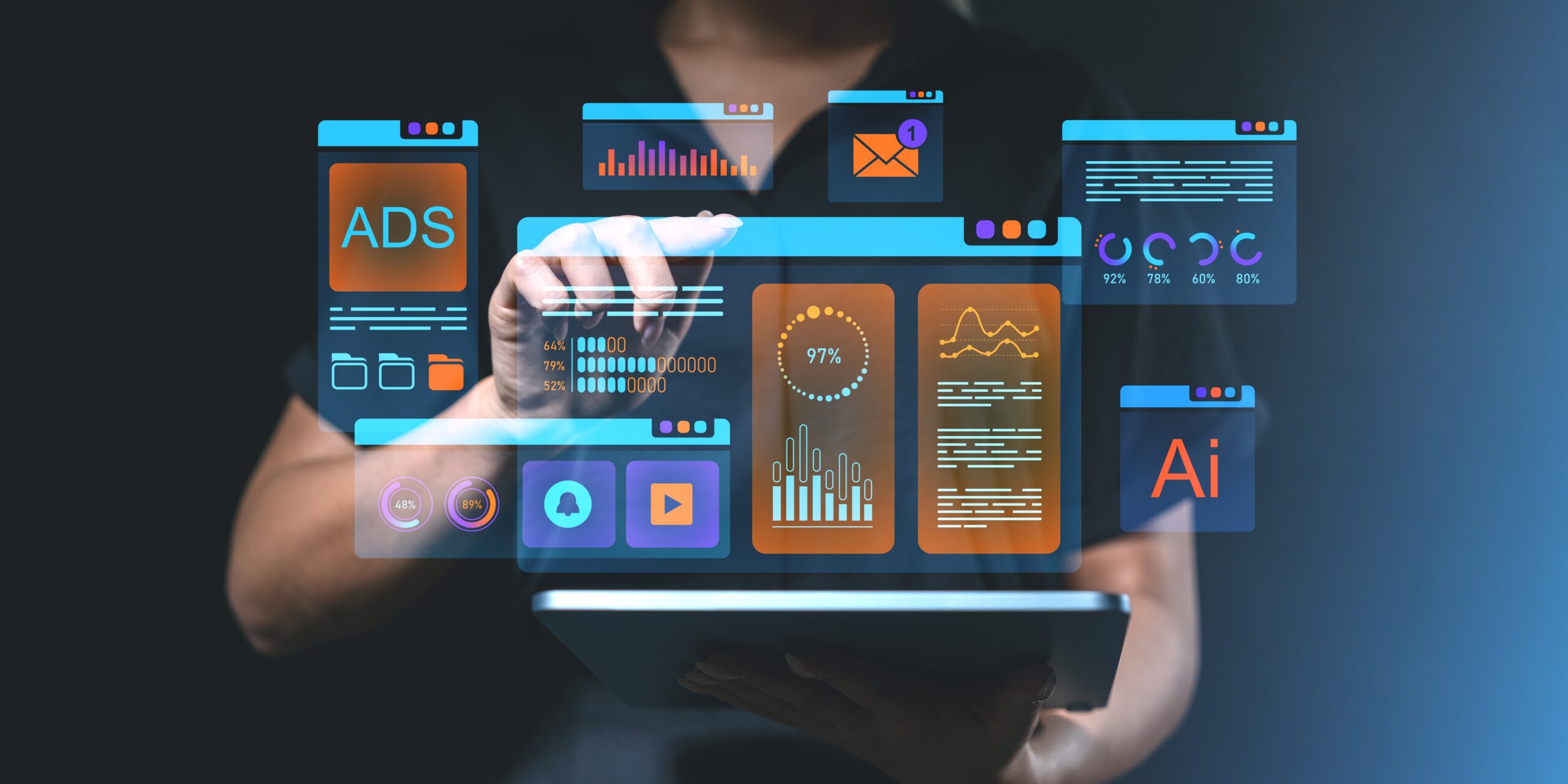 Person holding a tablet with digital icons, reflecting modern workforce solutions by Fluid Resourcing